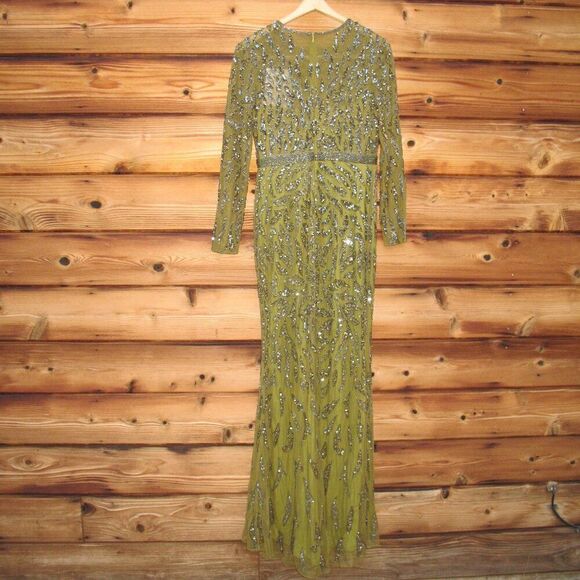 MAC DUGGAL 5124 Green Beaded Long Sleeve Evening Gown Size 6 - Picture 10 of 15